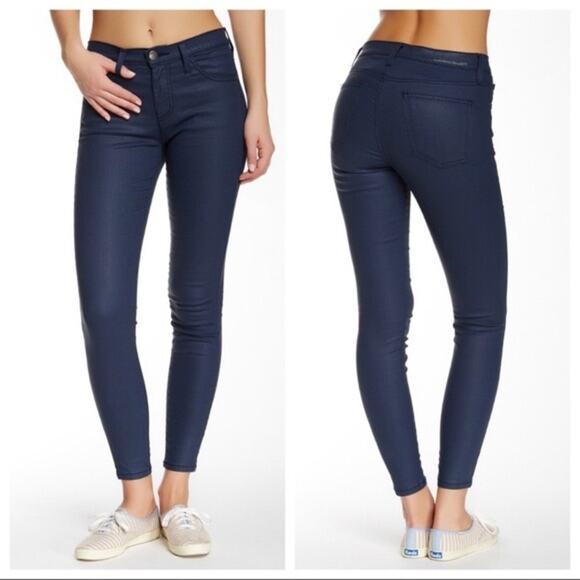 Current Elliot High Rise Skinny Ankle Pants Navy Blue Coated Size 25 - Picture 1 of 7